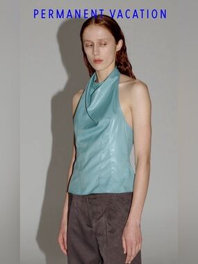 Teal Draped Neckline Sleeveless Top